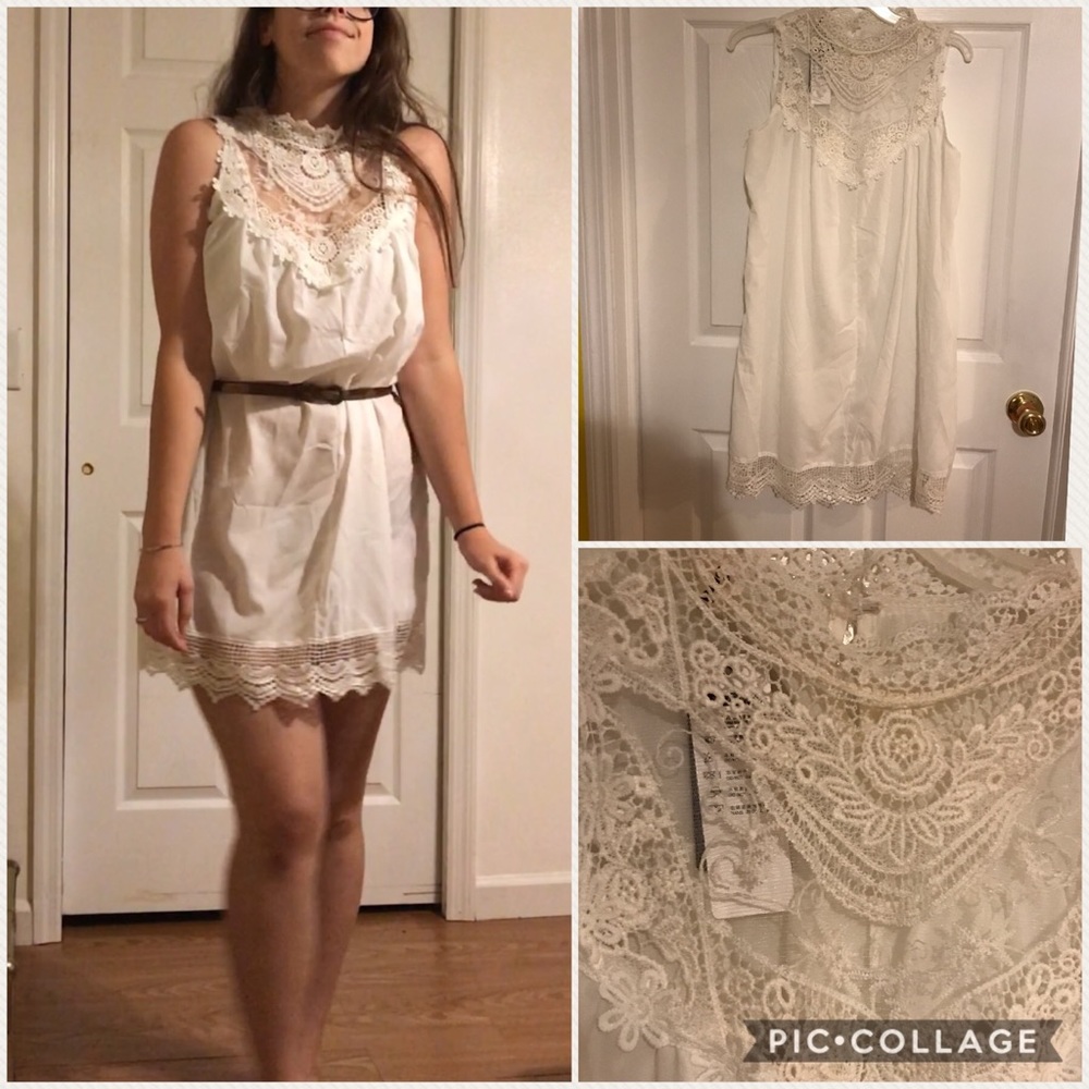 White Lace Neck Dress